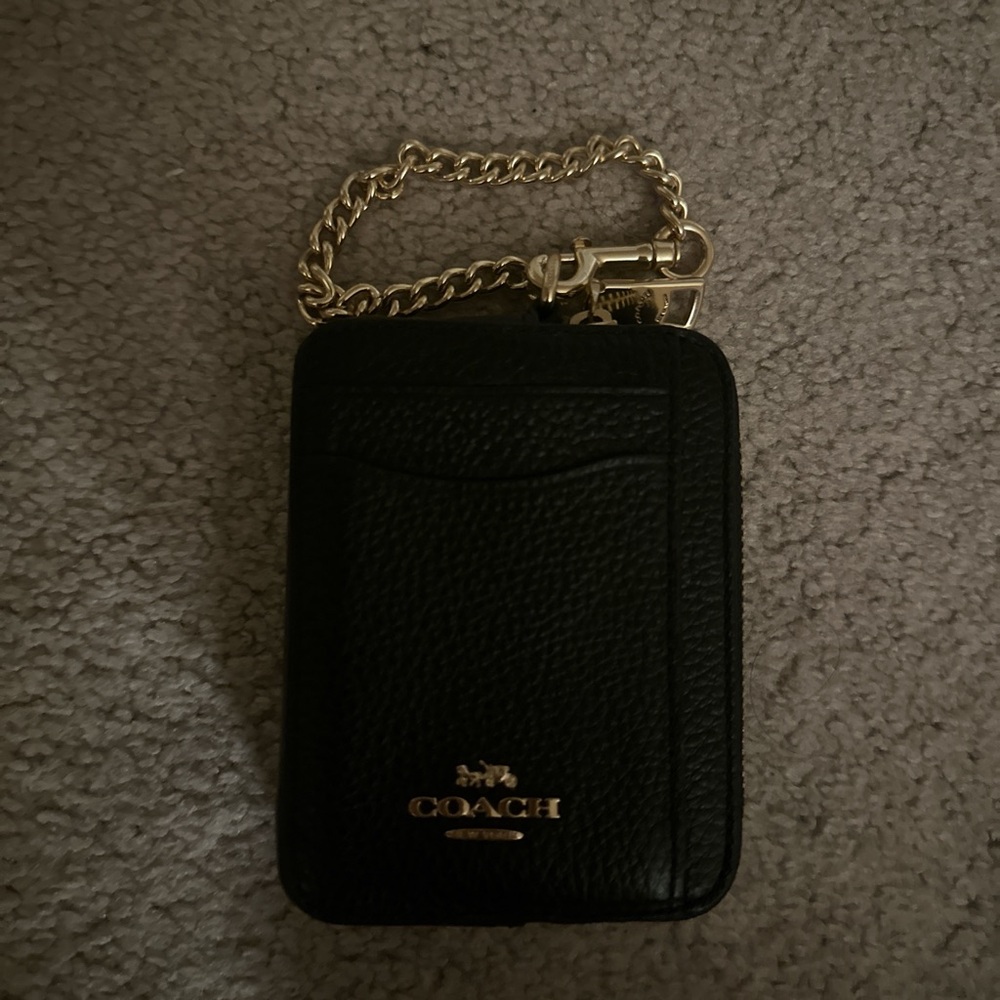 Coach Black Leather Wallet with Gold Chain